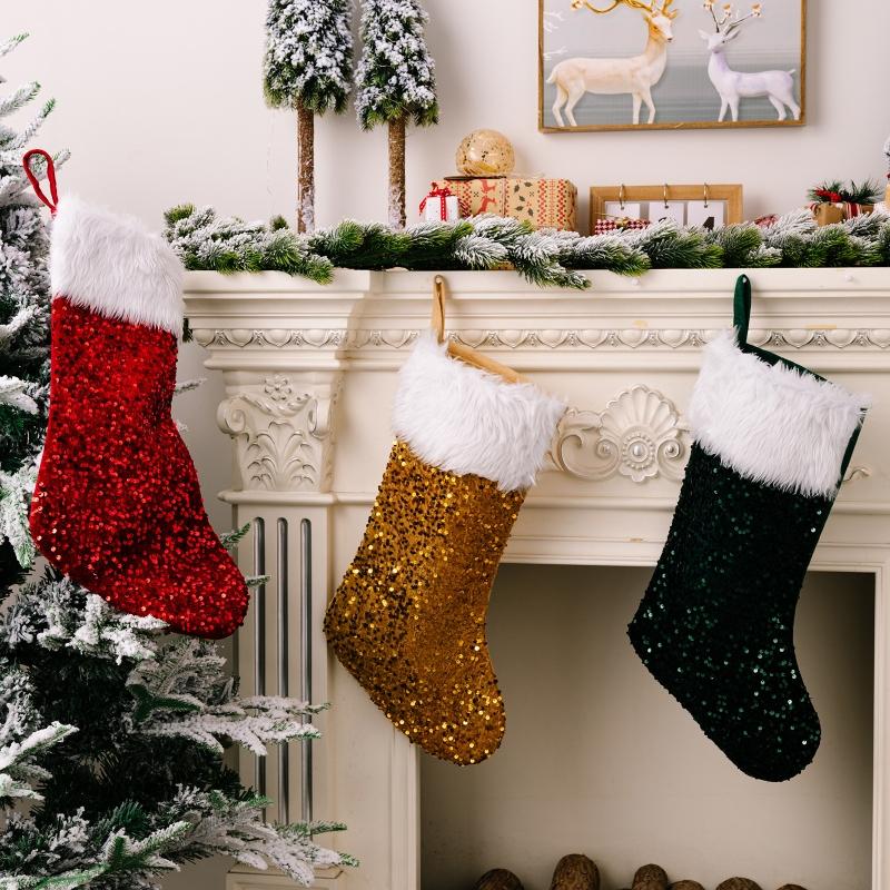 Sparkling Sequin Xmas Sock Sack Gift Bag for Tree Decoration Christmas Ornament