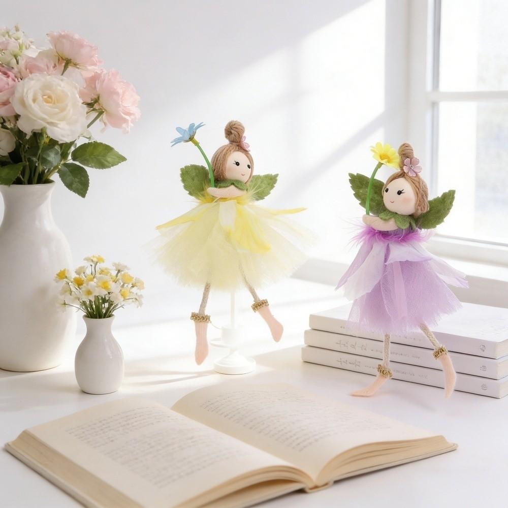 Long Legs Flower Fairy Ornaments with Flower Skirt Girl Hanging Doll  Baby Shower