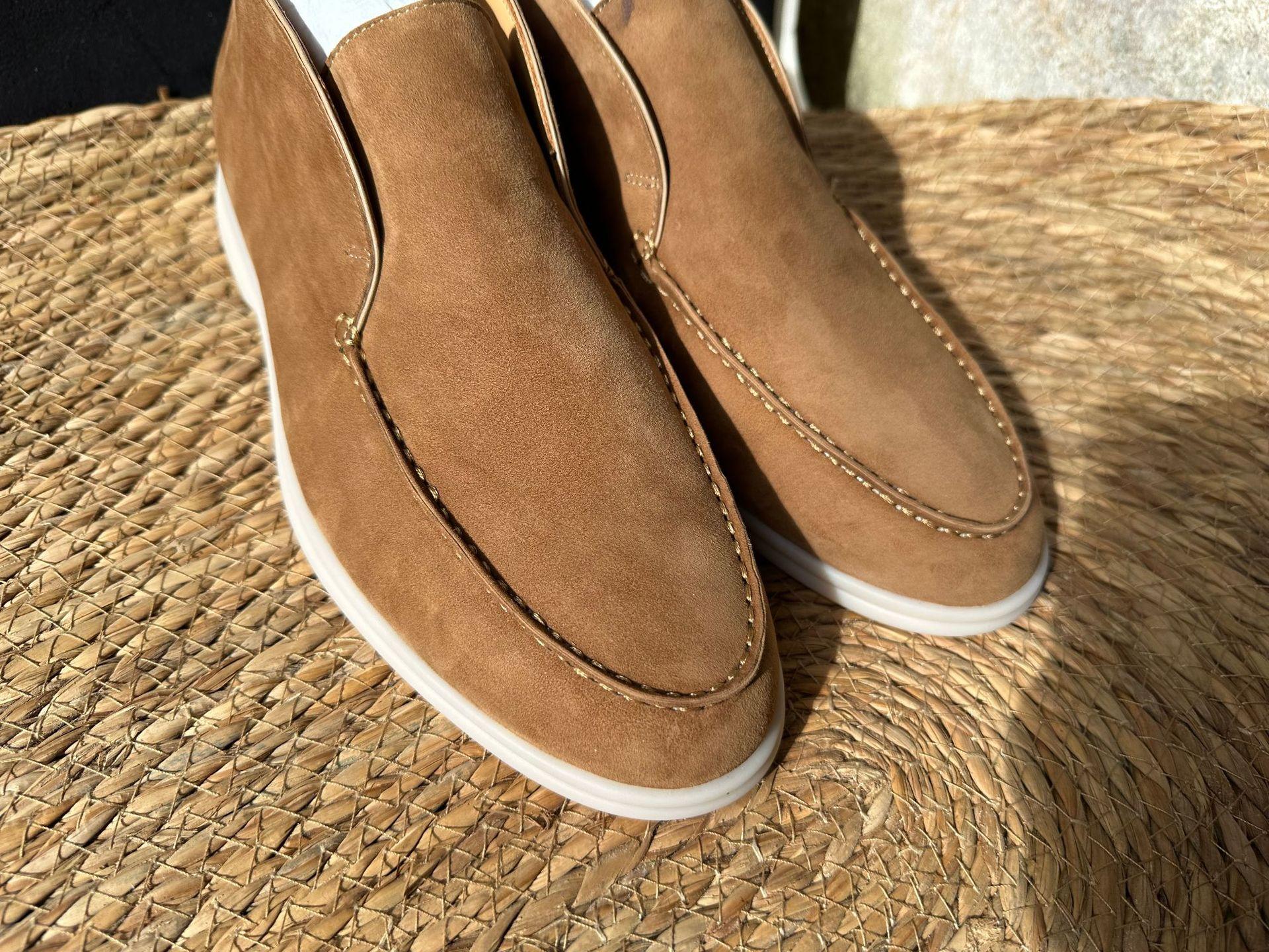 

Spring and Autumn New British Men s Leather Loafers High Top Suede Single Shoes One Pedal Casual Light Doudou Shoes 42 верблюд