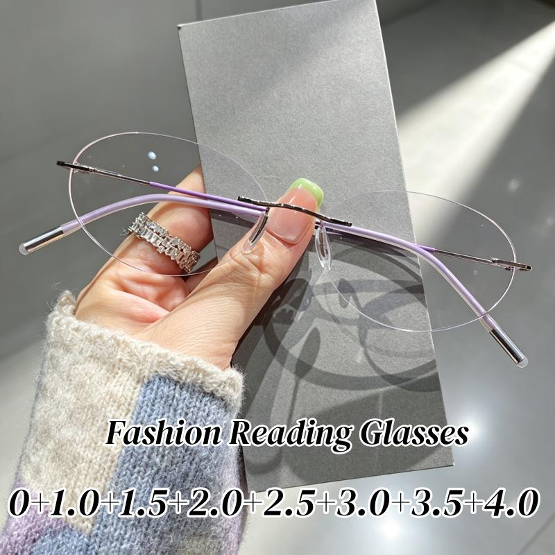 Stylish Oval Frame Reading Glasses for Women Men Fashion Vintage Rimless Presbyopia Ultralight HD Lenses Far Sight Eyeglasses