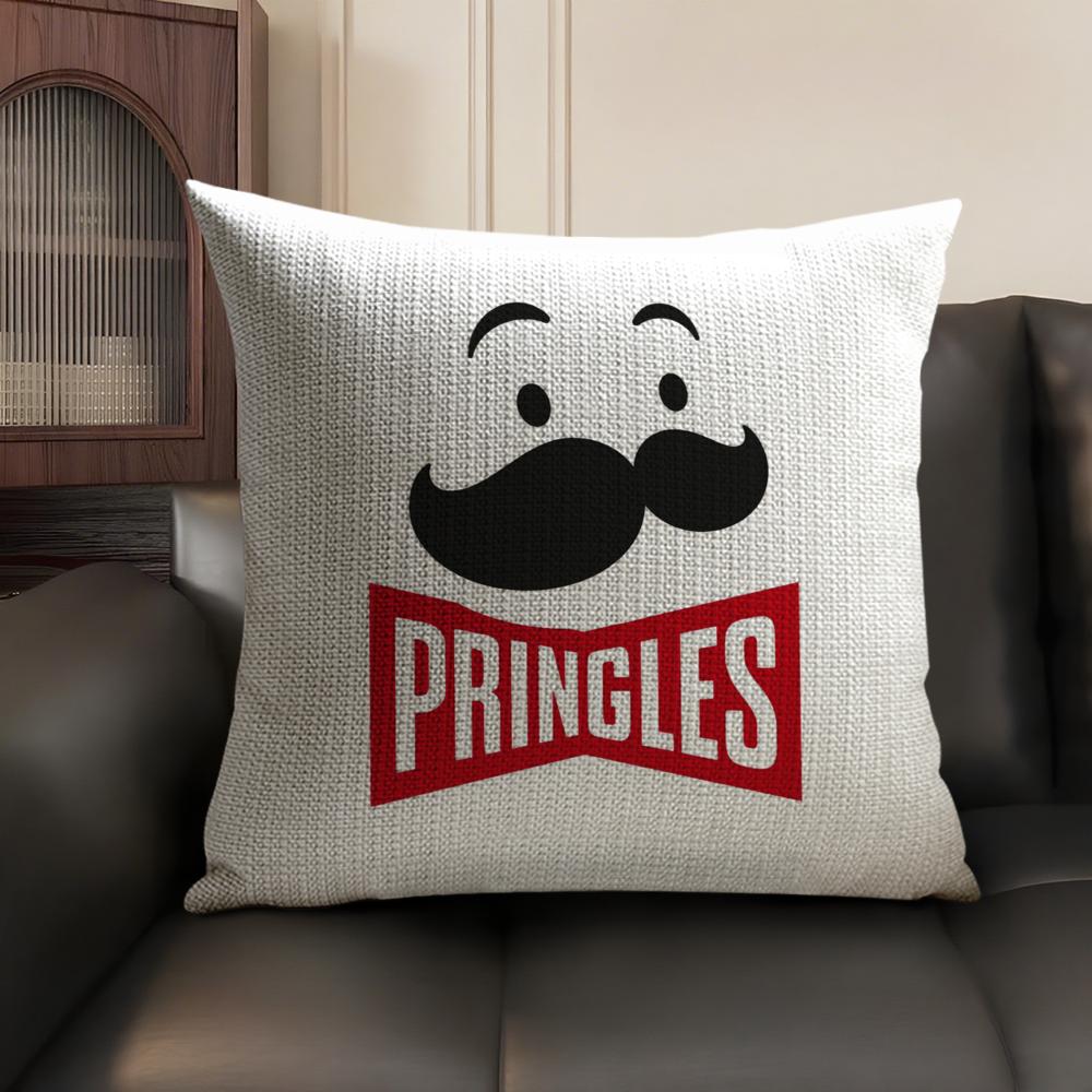 Classic P-Pringles Cushion Cover Summer Breathable Linen Organic Fabric Double-Sided Printing Sofa Pillow Case Home Decor