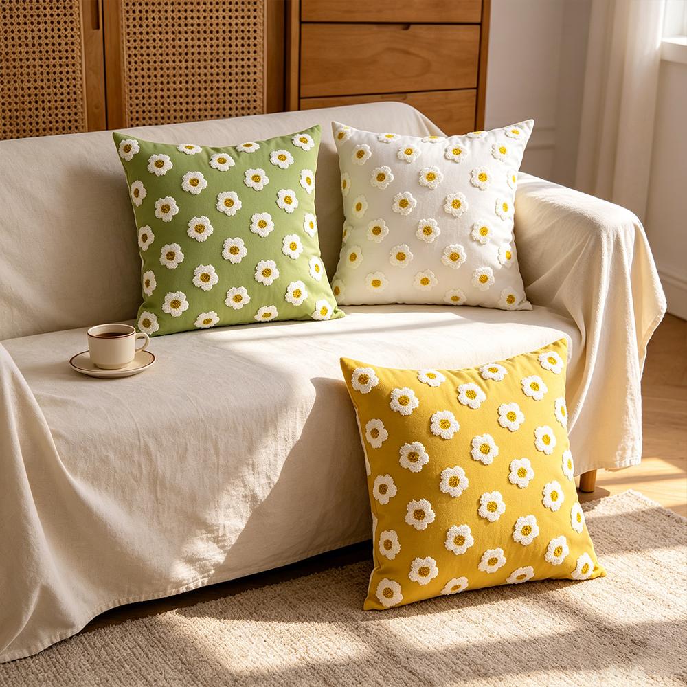 45x45CM Solid Color Square Throw Pillow Cover Light Luxury Nordic Flower Sofa Cushion Waist Cover Home Decorative Pillowcase