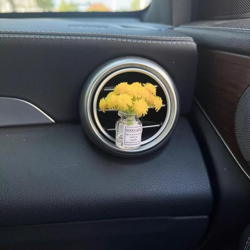 Car Center Console Air Outlet Simulated Flower Clips Ornaments Baby'S Breath Jasmine Vase For Girls Car Decorations