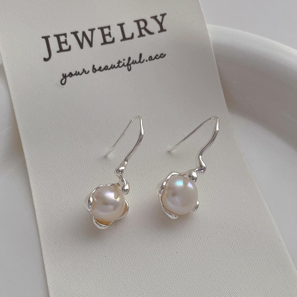 

925 Sterling Silver Sparkling Pearl Earrings Personality Charm Geometric Shape Earrings Birthday Gift Women s Exquisite Jewelry платиновый