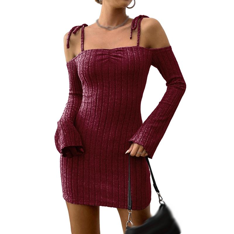 Women Autumn Winter Strap Slim Sexy Dress Elegant Short Dress XL