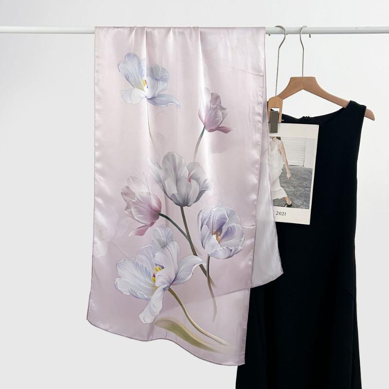 Spring and Autumn New 100 Mulberry Silk Long Scarf Women's Elegant Atmospheric Silk Shawl Versatile High-end Silk Scarf