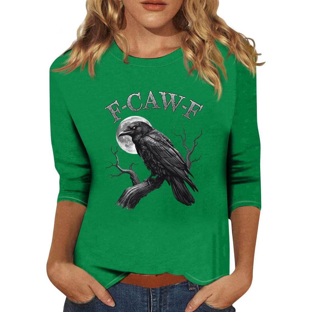 Women's Fashion Casual Three-Quarter Sleeve Printed  Neck T-Shirt Top