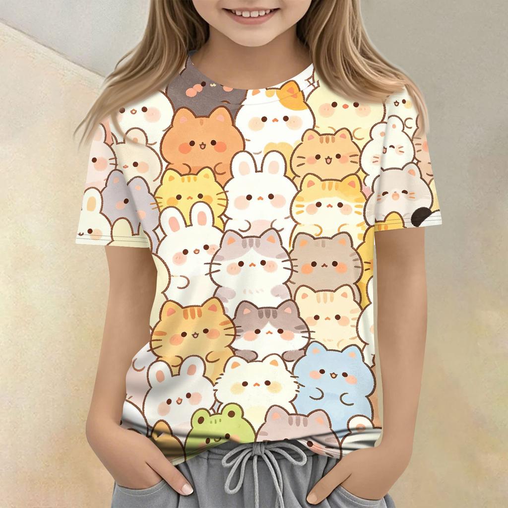 Kids Animal Print Crew Neck Short Sleeve Casual Loose Fit T Shirt Soft Lightweight Top for Boys and Girls Summer Wear