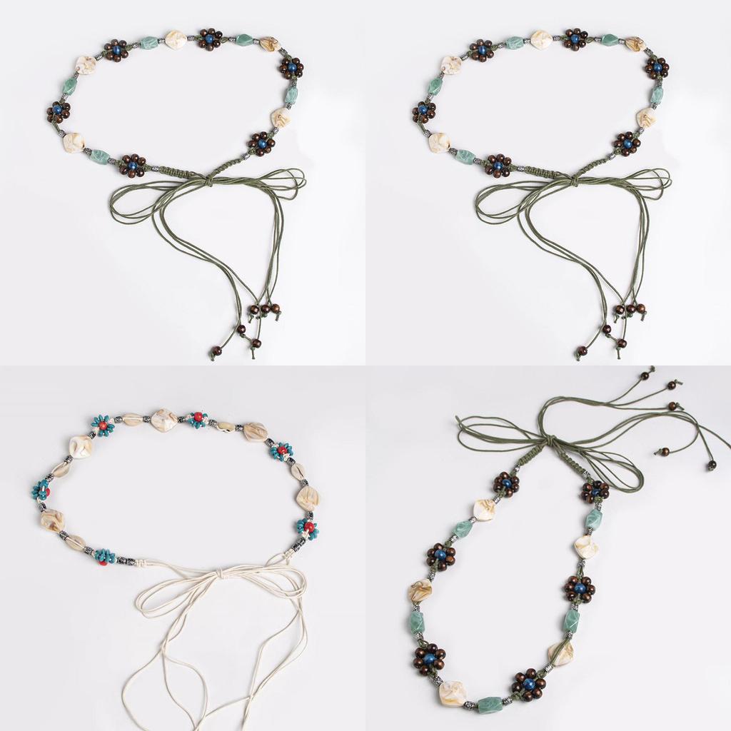 Bohemian Ethnic Waist Rope Belt With Handcrafted Splicing And Tie Closure For Daily Casual Use