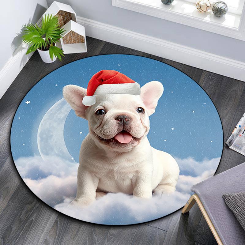 French Bulldog Round Area Rug,Carpet Rug for Living Room Bedroom Sofa Playroom Decor,Non-slip Floor Mat