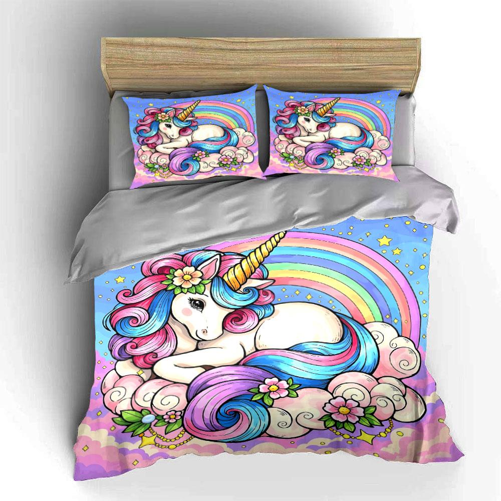 Unicorn resting on dreamy clouds Print Bedding Set 1 Duvet Cover 2 Pillowcases for Adult and Children Luxury Gift Full Size