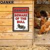 Vintage Beware of the Bull Metal Tin Sign 12x8 Inch, Retro Warning Art for Man Cave Garage Farm Bar