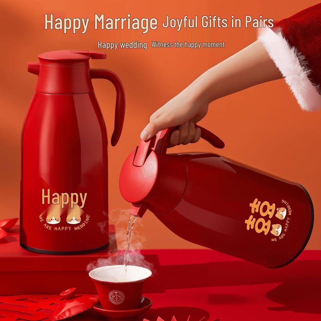 Insulated Thermos Flask Pair: Large Capacity Hot Water Kettle Gift for Newlyweds or Wedding Dowry