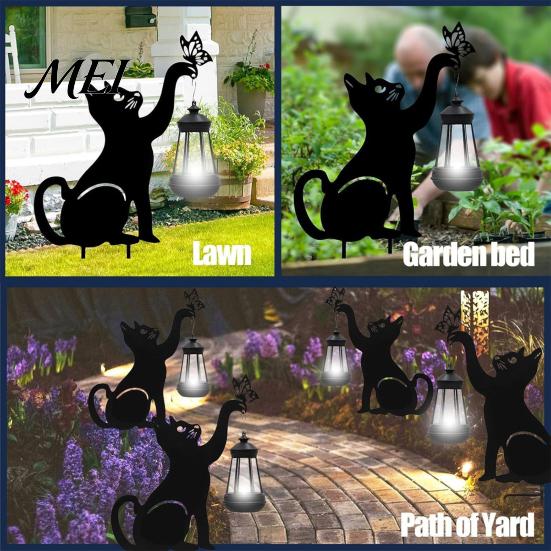 Outdoor-Solarleuchte Schwarze Katzenlaterne, Gartenpfahllampe, Wasserdichte Wichtel-Frosch-betriebene Lichterstatue, für Veranda, Garten, Rasen, Wegdekoration