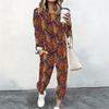 Female Round Neck Long Sleeve Sweatshirt And High Waist Straight Trousers Two Piece Everyday Leisure Outfit