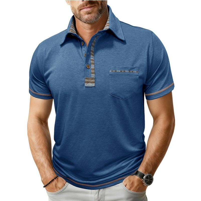Men's Large Size Lapel Short-sleeved POLO Shirt Top Spring and Summer Pocket Casual Button Men's T-shirt