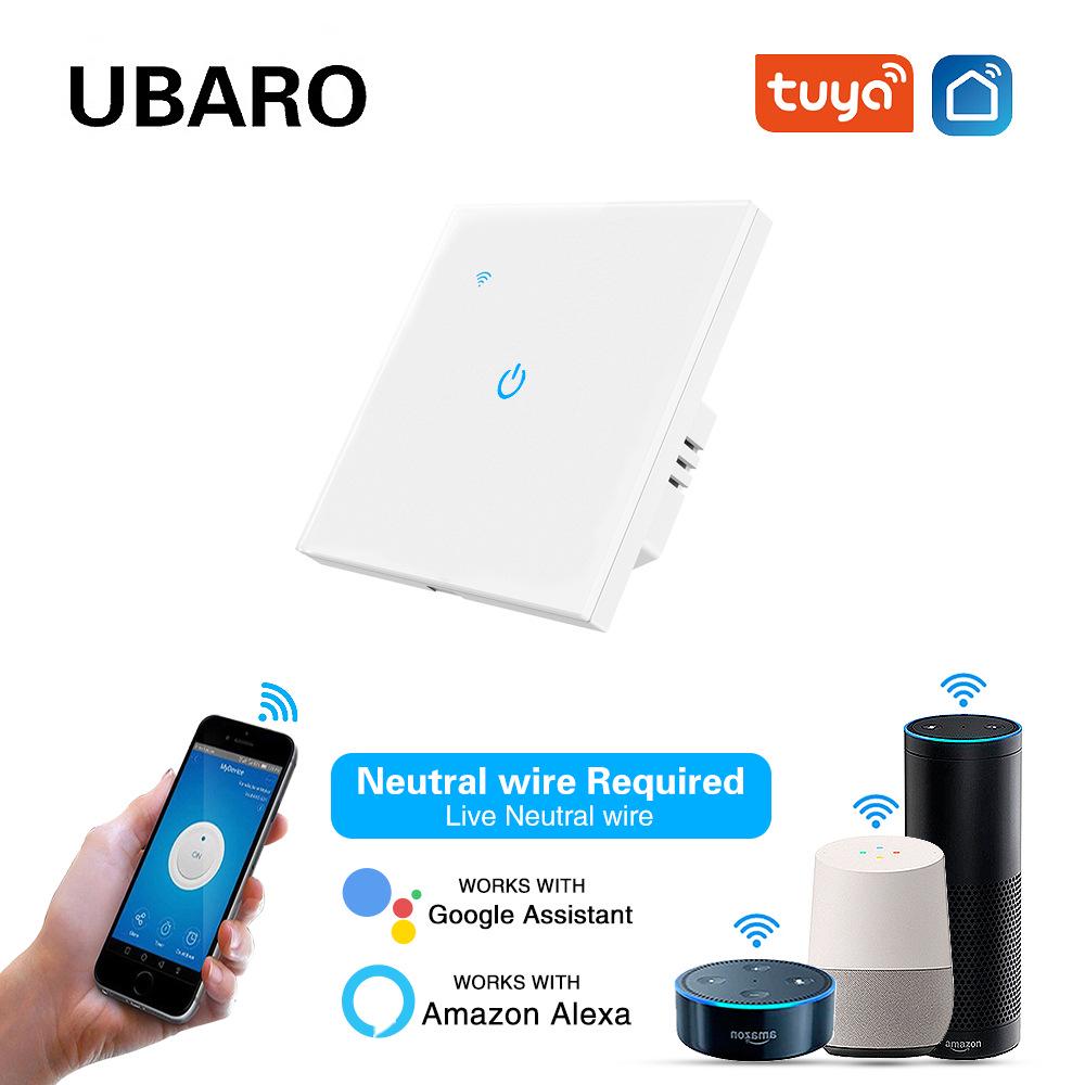 

Американский стандартный умный выключатель WiFi: Панель из закаленного стекла с голосовым управлением Alexa European Standard White 1-Gang Live and Neutral