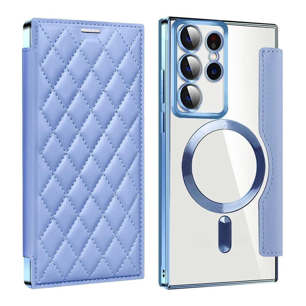 Kartenhalter Magnetische Lederhülle für Samsung Galaxy S24 Ultra S23 Plus S23FE S22 5G Kabelloses Laden Stoßfeste Klapphülle for Galaxy S22 white