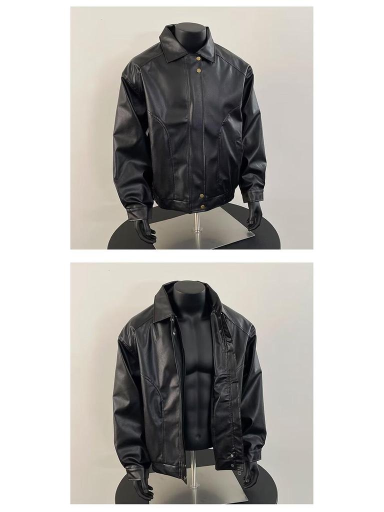 Men's Trendy American Retro PU Leather Lapel Jacket for Spring & Fall