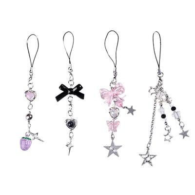 Pack of 4 Chic Sweet Card Chain Cellphone Ornament Stylish Phone Decoration Cool Phone Pendant Statement Phone Chain