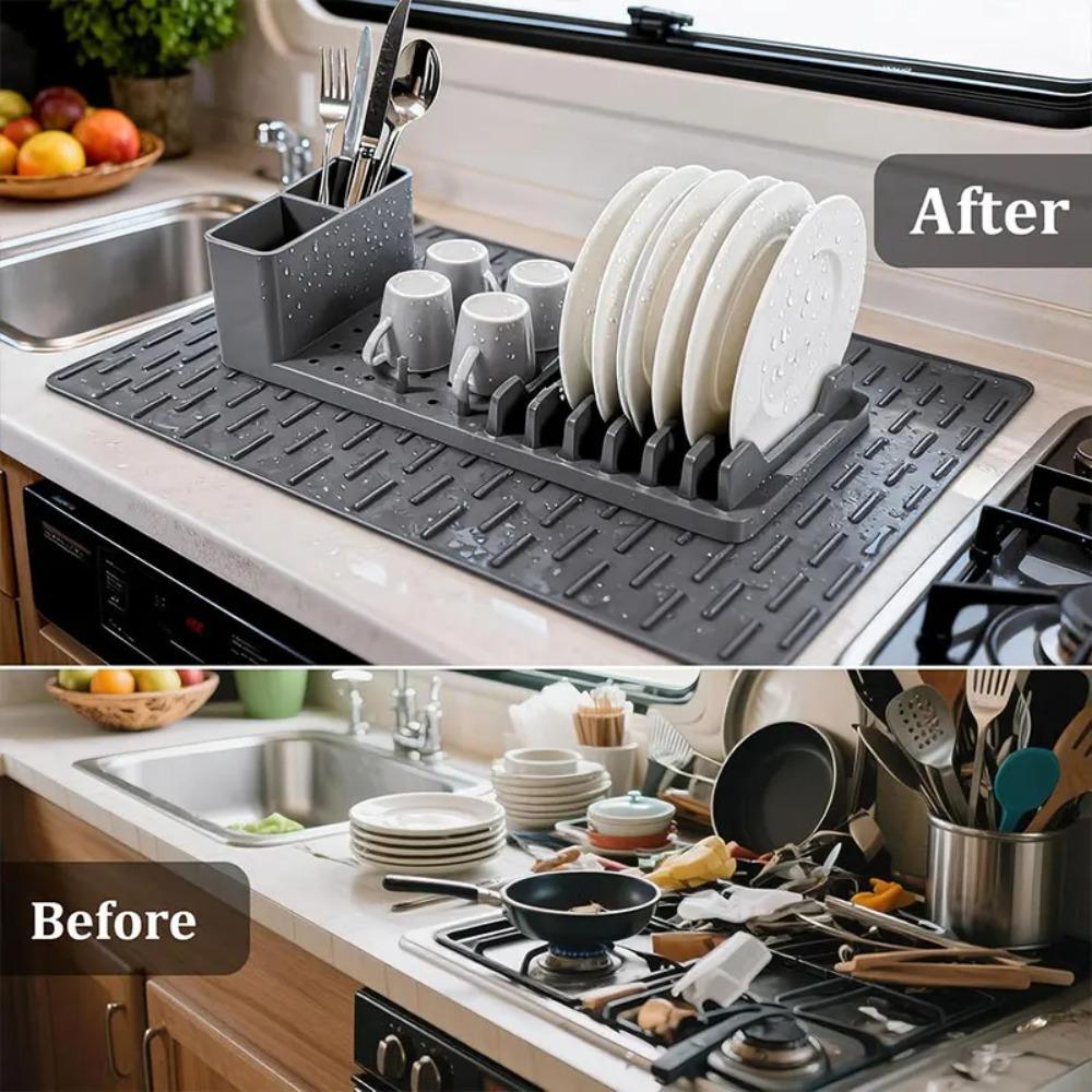 Silicone Dish Drying Mat Heat-resistant Sink Dish Organizer Dish Drying Rack  Kitchen