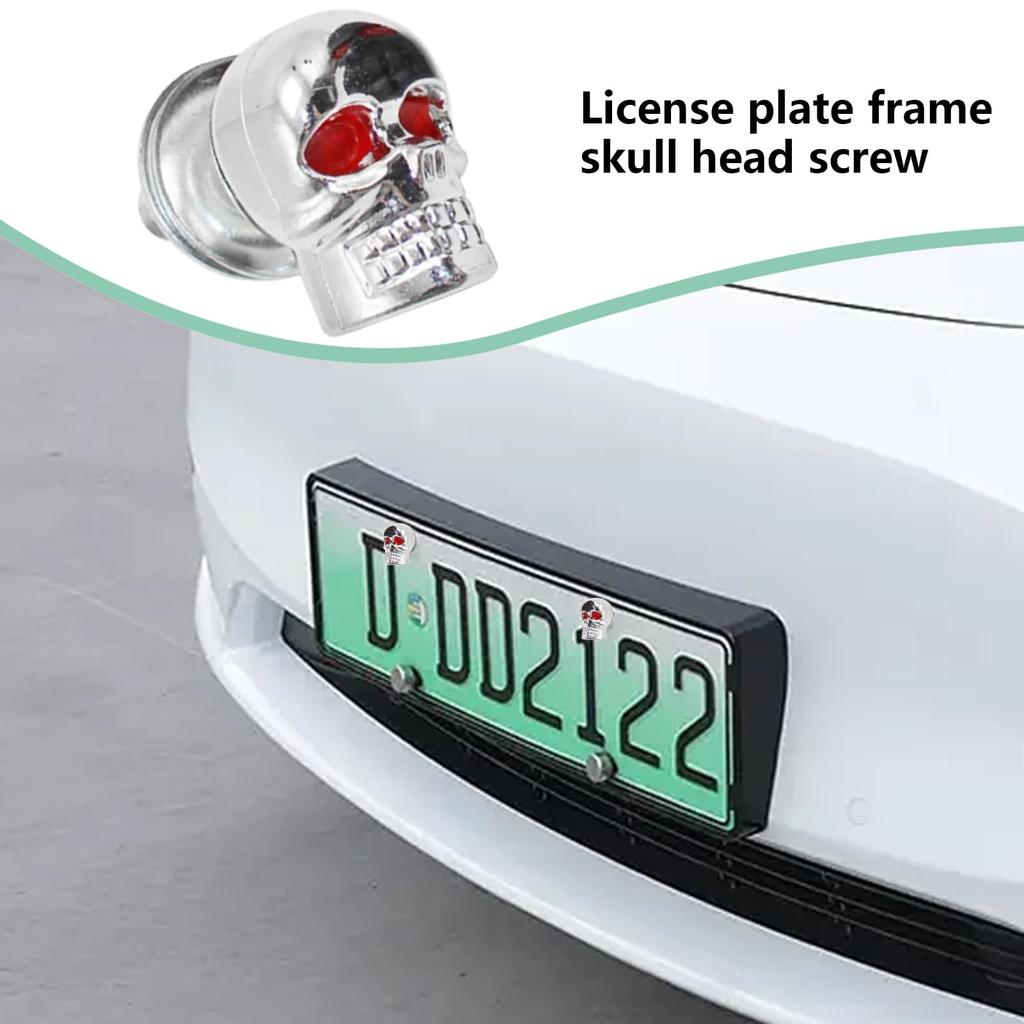 Skull Head Screw | Skull Red Eye Design for License Plate Bolts and Nuts