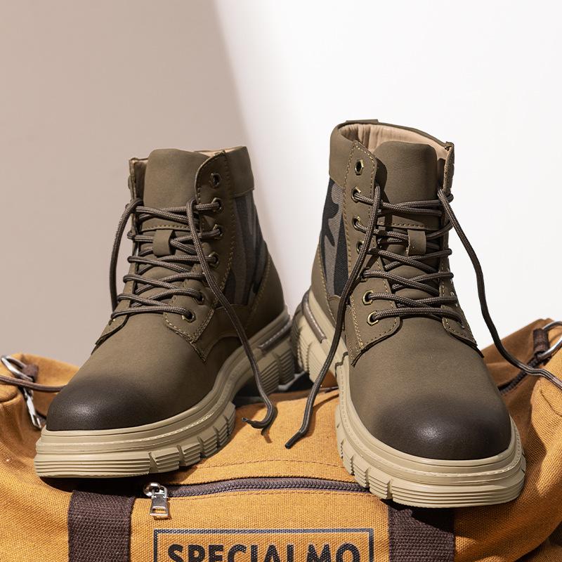 

Putian Men s Retro High-Top Yellow Martin Boots - Autumn British Sport Outdoor Desert Combat Workwear 39