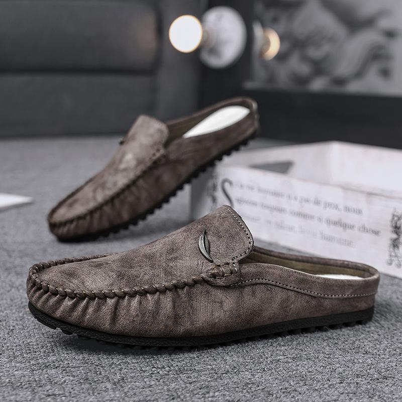 Mulas de Cuero Talla Grande 39-46 Zapatillas Mocasines Destalonados para Hombre Zapatos Medios para Hombre Sandalias de Punta Cerrada Hombre Zapatos Casuales Semi-Arrastre