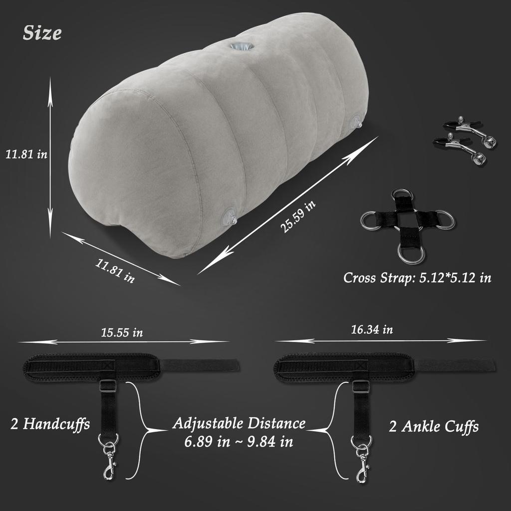Sex Pillow Couples Sex Toys, Heart Shaped Inflatable Cushion Furniture for Bedroom Dildo Mount, Upsize Wedge with Bondage Cuffs, Cross Strap, Nipple