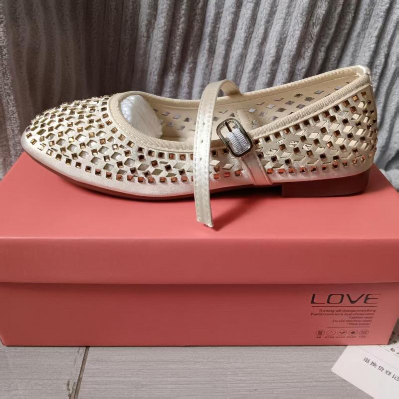 

Spot version shallow single shoes 2025 new women s shoes rhinestone summer hollow square heel one word Mary breathable hole shoes 35