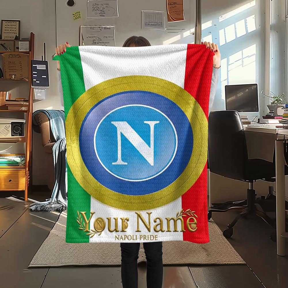 1 Stück Napoli Wappen Benutzerdefinierter Name Gemustert Flanell Decke Geeignet für Alle Jahreszeiten Für Heimdekoration Wärme Und Komfort Geschenke Feiertagsgeschenk