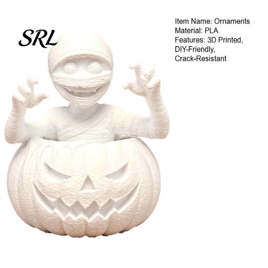 Einzigartiges Tischdisplay-Stück 3D-gedruckte Kürbisjunge-Figur, Unbemalte weiße DIY-Statue, Kreative Halloween-Party-Dekoration Mumien-Skulptur,