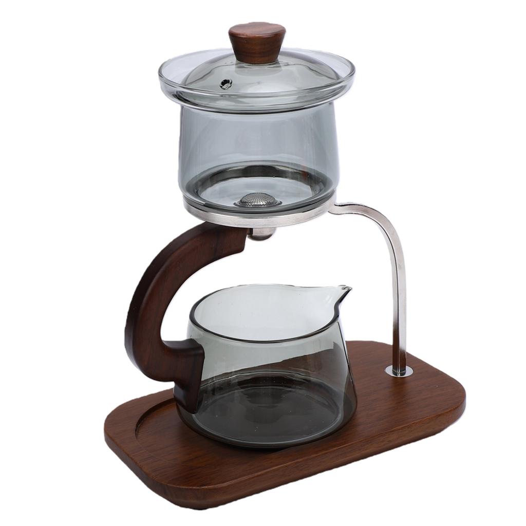 Teapot Set Water Separation Infuser Fairness Cup Tea Brewing Kit High Borosilicate Glass   Wood Handle Smoky Gray