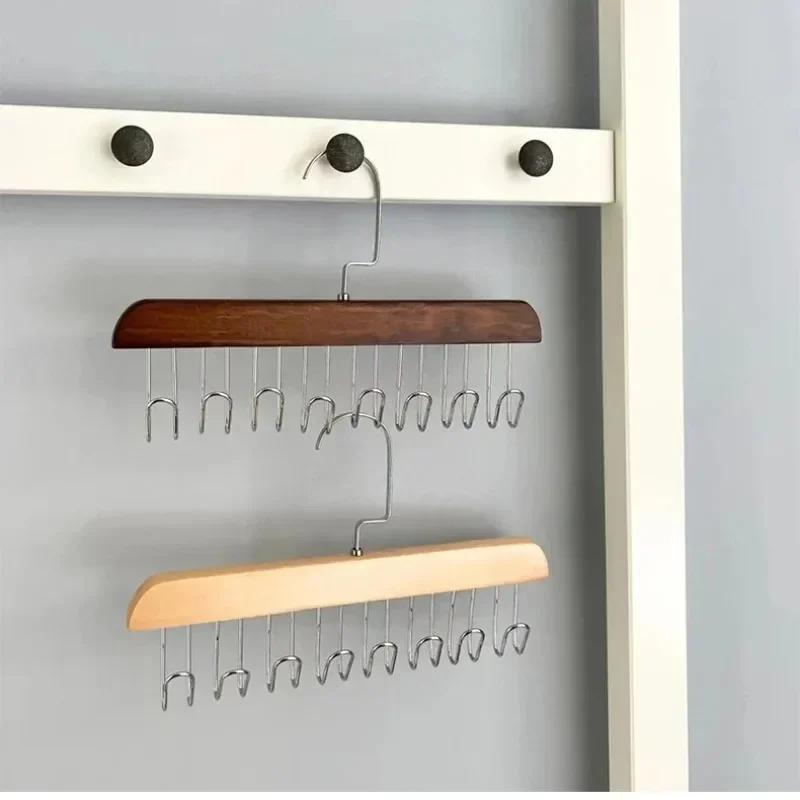 Solid Wood 8 Hook Hanger Rack Multifu Drying Rack For Hanging Belts Hats Vests Underwear Silk Scarves Household Storage Goodies