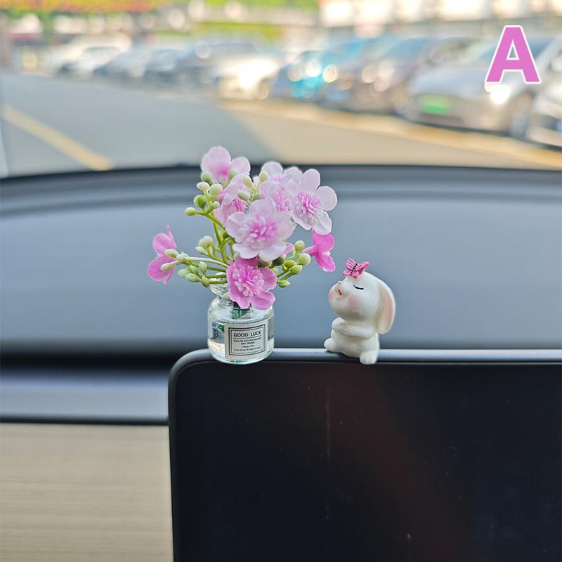 Cute Rose Flower Vase And Rabbit Car Interior Decoration Ornaments Auto Center Console Decoration Gadgets For Car Accessories