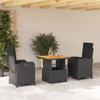 Vidaxl 3-Cz. Garden Furniture Set With Cushions, Black, PE Rattan