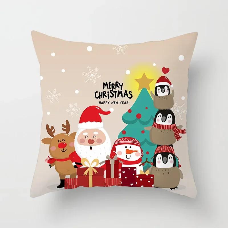 Christmas Pillowcase  Tree Santa Claus Elk Cushion Cover Merry  Home Happy New Year Gift