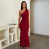 Women's summer new product temperament solid color diagonal collar sexy hip-wrapped backless slim dress