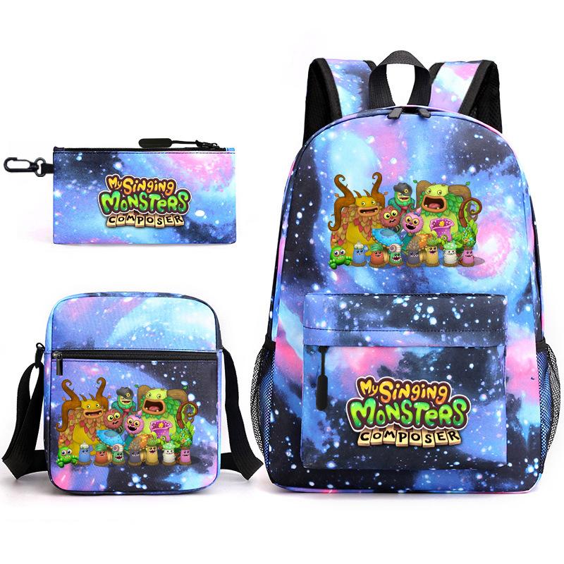 2024 New Monster Concert Starry Sky Backpack My Singing Monsters Elementary School Bag Three-piece Set