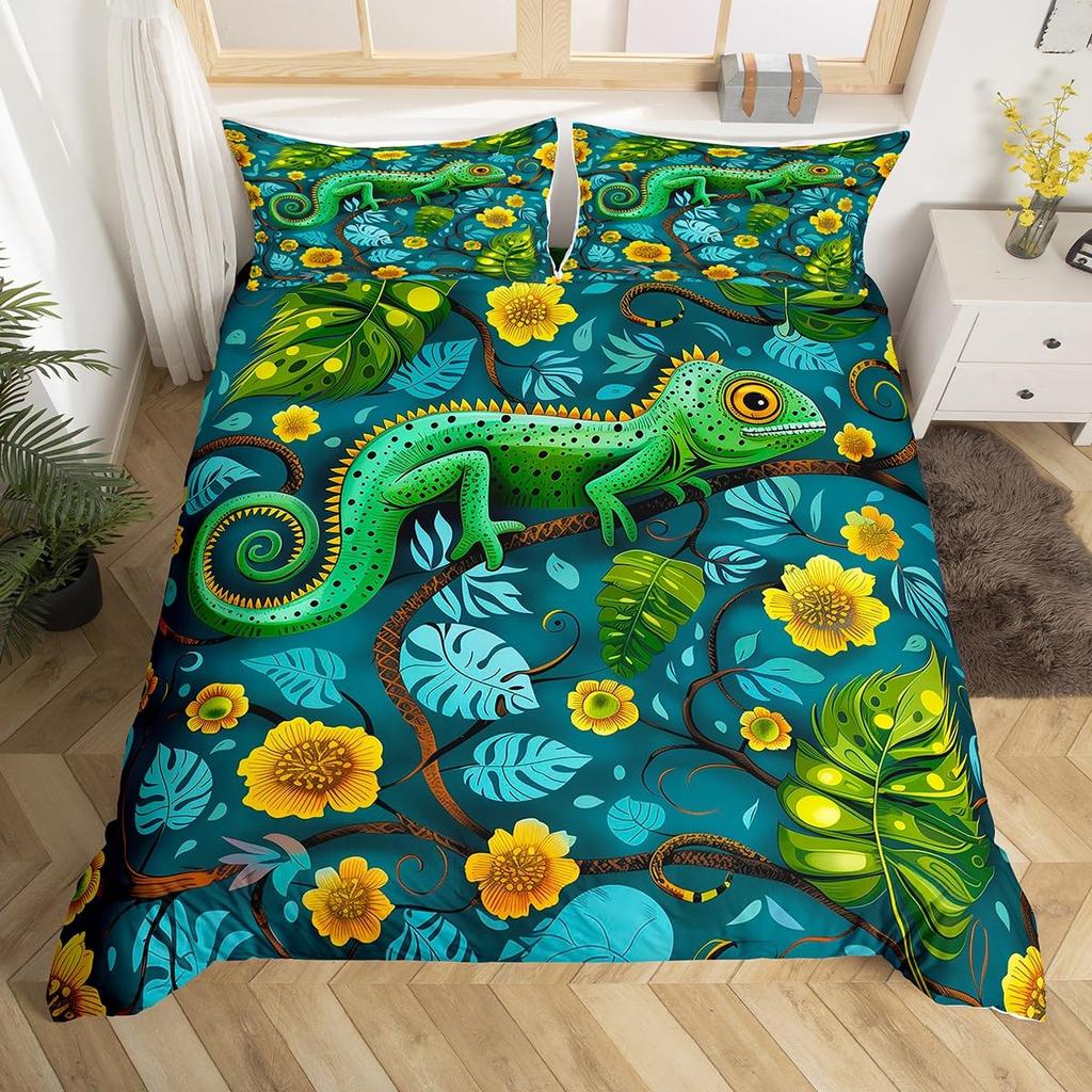 Zestawy poszewek na kołdrę Kameleon dla nastolatków Rozmiar Queen King Lekki zestaw poszewek na kołdrę puchową Wzór zwierzęcy Wystrój sypialni Bez kołdry