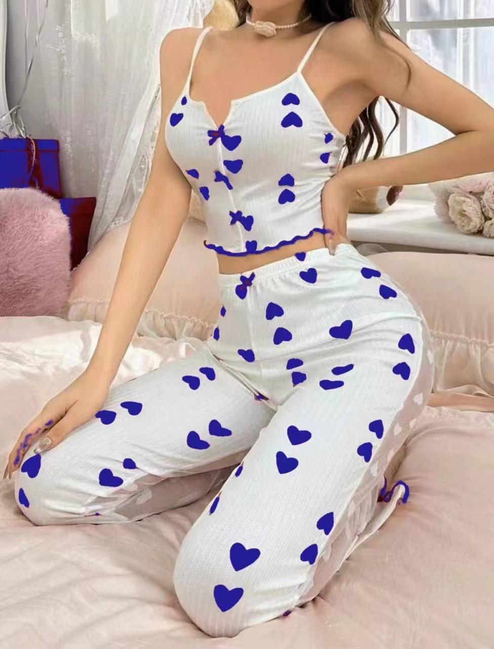 

European & American Mesh Print Pajama Set: Women s Two-Piece Homewear XXL