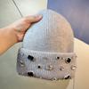Luxury Rhinestone Rabbit Fur Knit Hat for Women, Autumn and Winter White Knitted Hat, Large Head Circumference, Face Slimming, Trendy Beanie