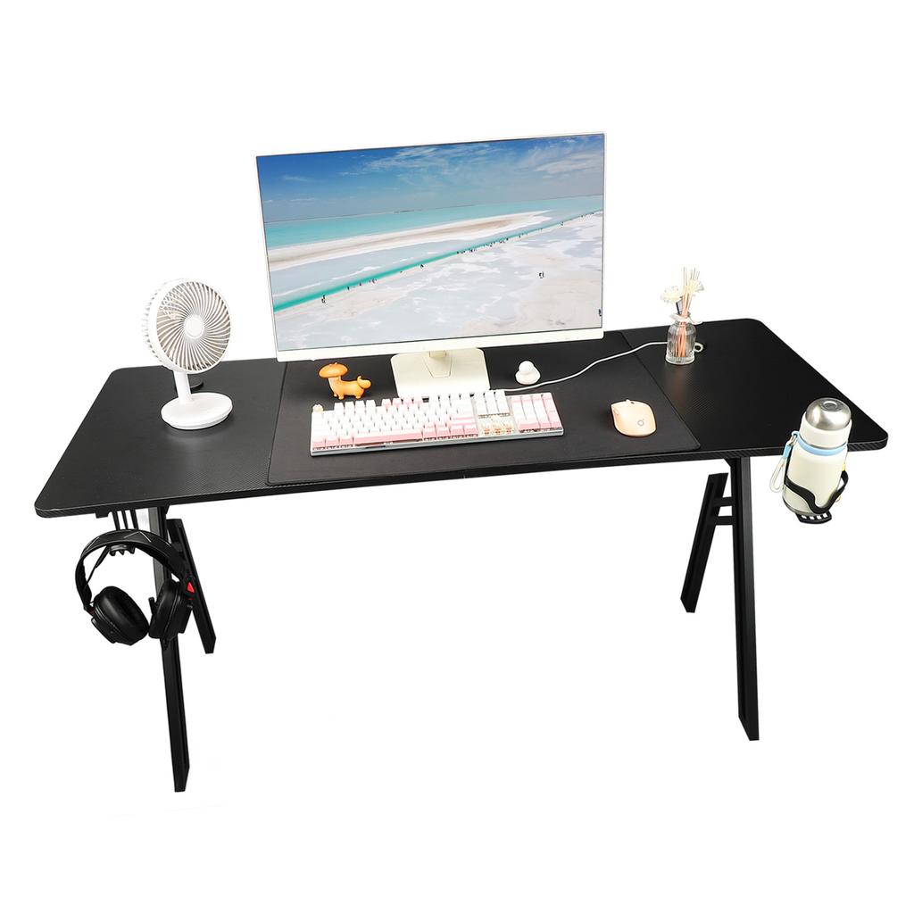 Computer Desk Non Slip Gaming Table 1.4m with Big Mouse Pad Water Cup Holder Earphone Hook
