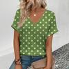 2025 Summer Women's V-neck T-Shirt Fashion Retro Dots Pattern Print T-Shirt Elegance Women's Leisure Short Sleeve Top