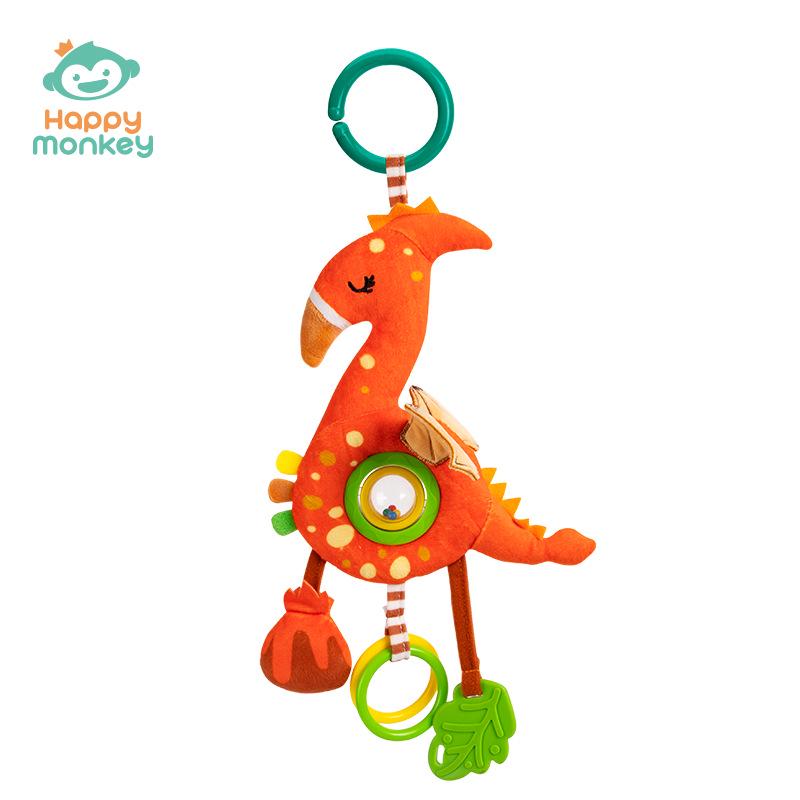 Happy Monkey Baby Stroller Pendant: Rotating Animal Rattle & Teether Toy