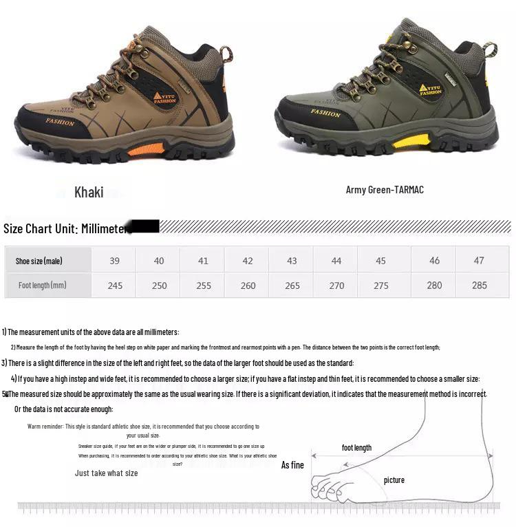 Men's Waterproof Leather Hiking Boots - Insulated, Mid-Top, Cold-Proof for Autumn and Winter