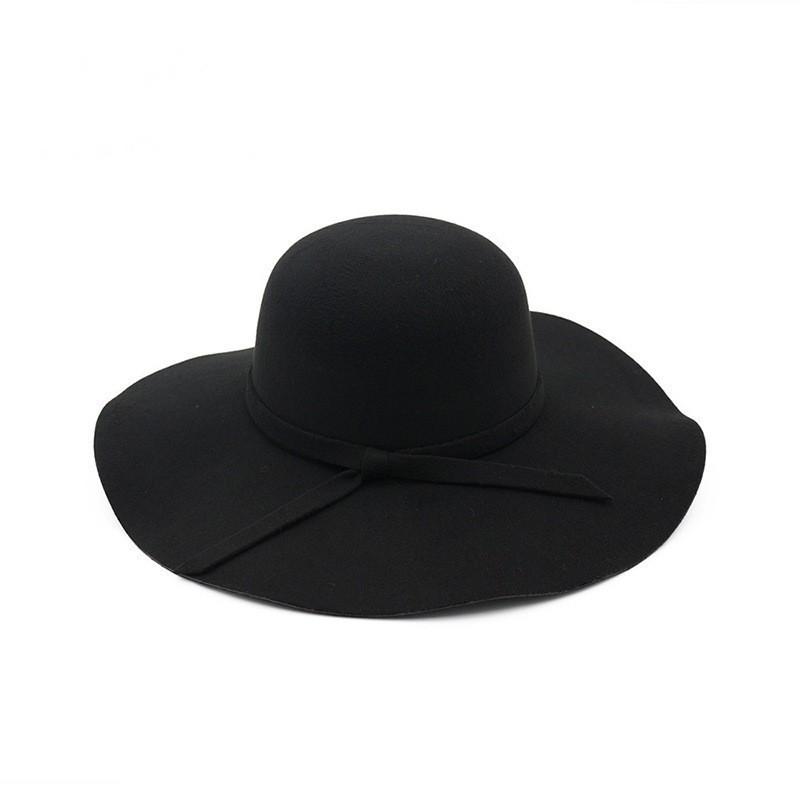 Classic Ladies Felt Hat With Big Brim And Bow For Outdoor And Casual Use