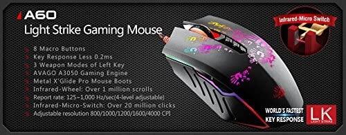 Mouse optic pentru jocuri Bloody A60L cu comutator de aprindere luminoasă Derulare Macro-uri avansate complet programabile (LK) & - (A60L).