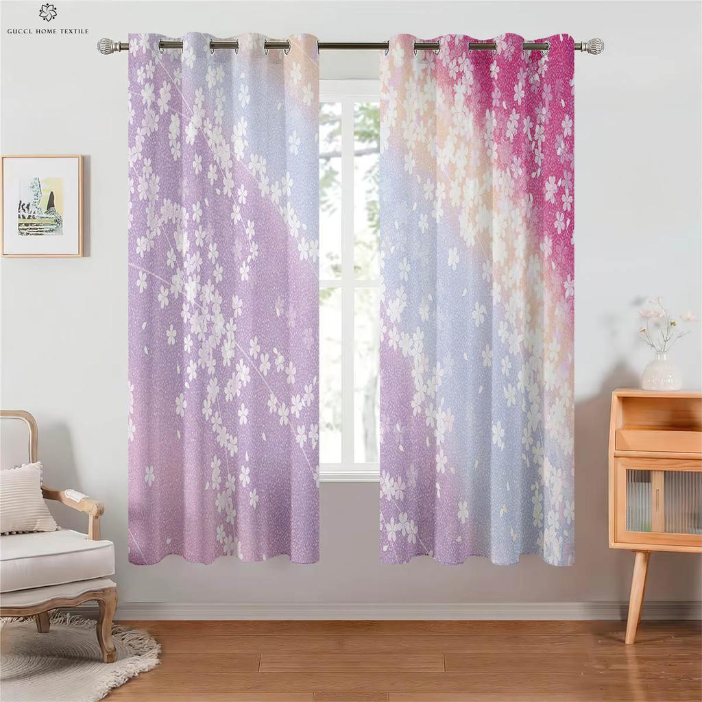 Blackout Heat Insulation Drapes Rainbow Shiny Color Gradient Print Kids Bedroom Living Room Study Decorationation