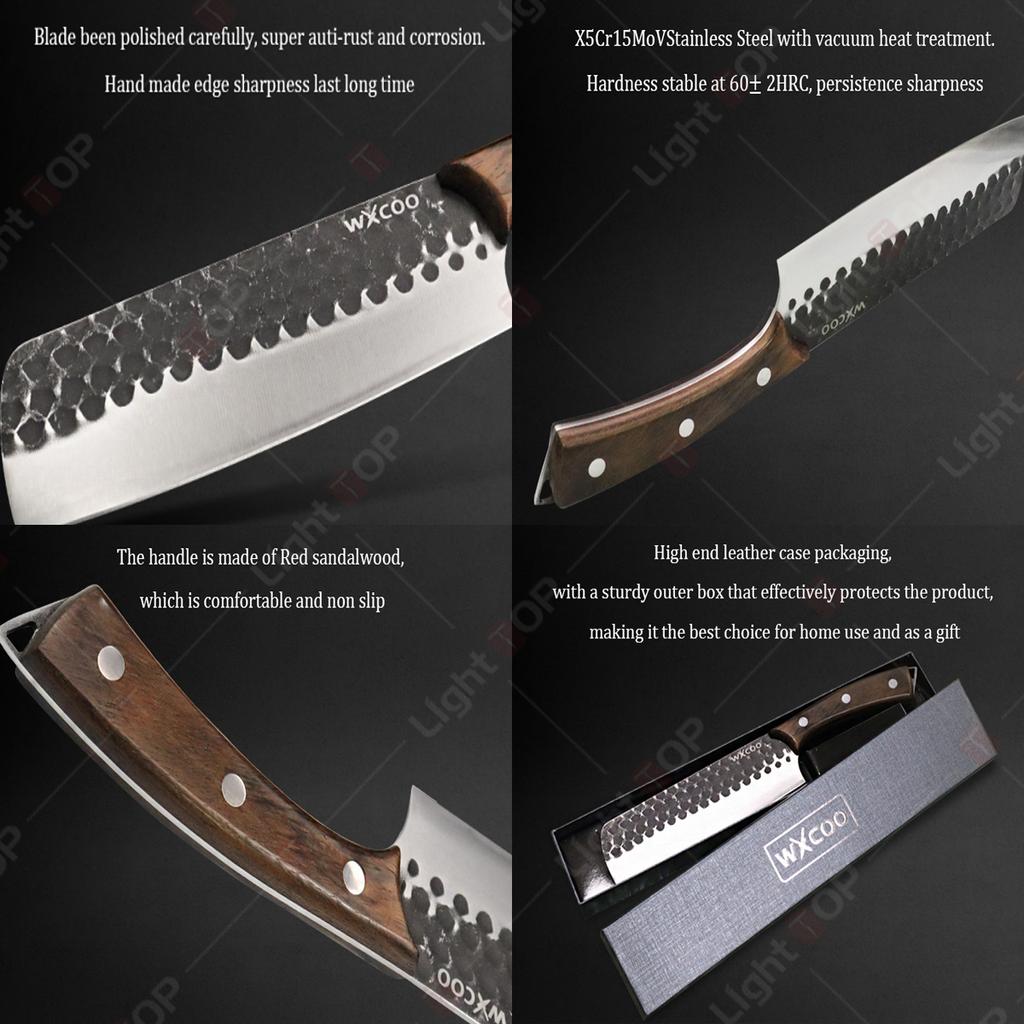 Professional Kitchen Knife Set Japanese Santoku knife Meat Cleaver Fruit Slicing Cooking Chef Knife Wooden Handle Utility Knife